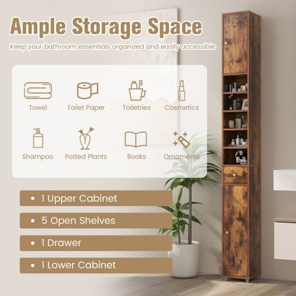 Bathroom cabinet tall cabinet narrow bathroom cabinet with 2 doors 20 x 20 x 180 cm brown