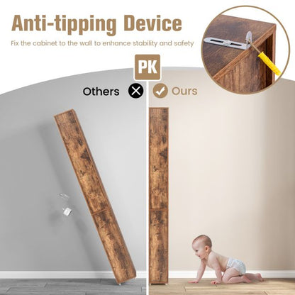 Bathroom cabinet tall cabinet narrow bathroom cabinet with 2 doors 20 x 20 x 180 cm brown