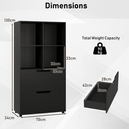 130CM 5-Tier Tall Freestanding Bookshelf for Living Room-Black