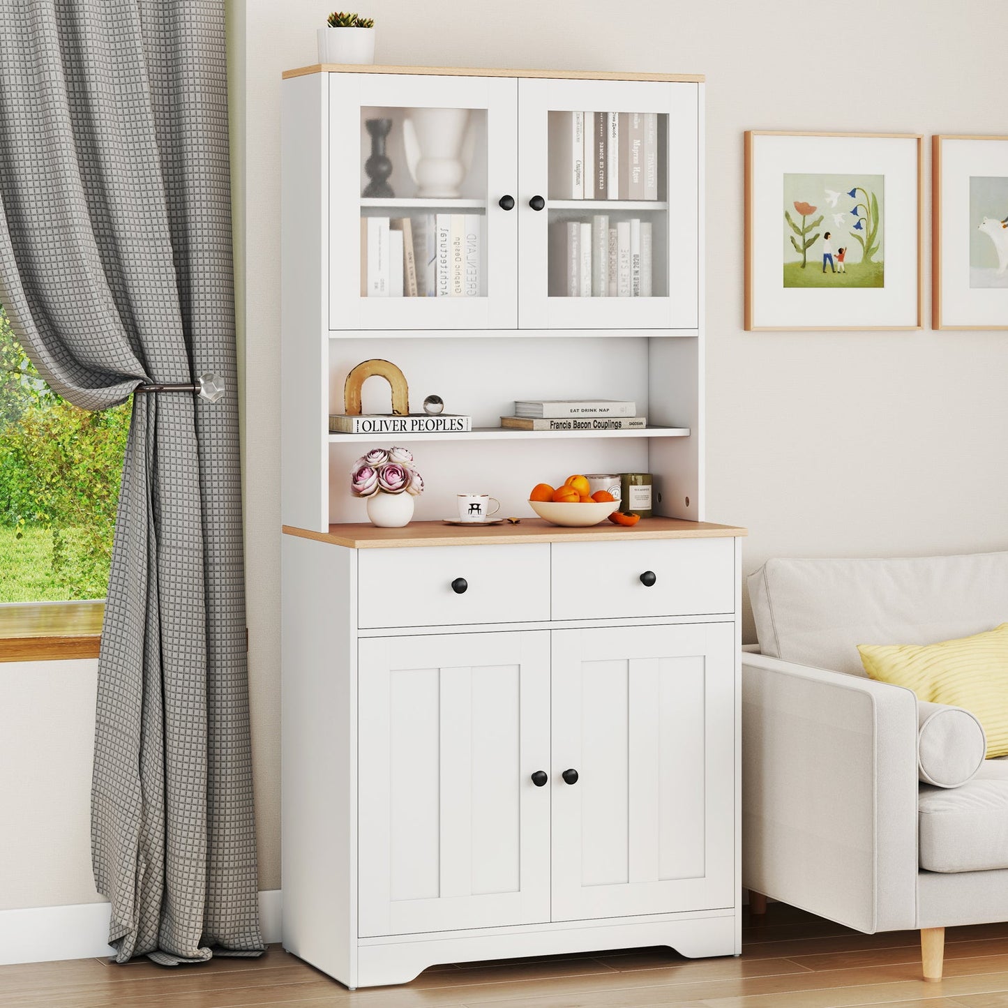 Modern Tall Kitchen Storage Cabinet Buffet Sideboard for Dining Room Living Room-White