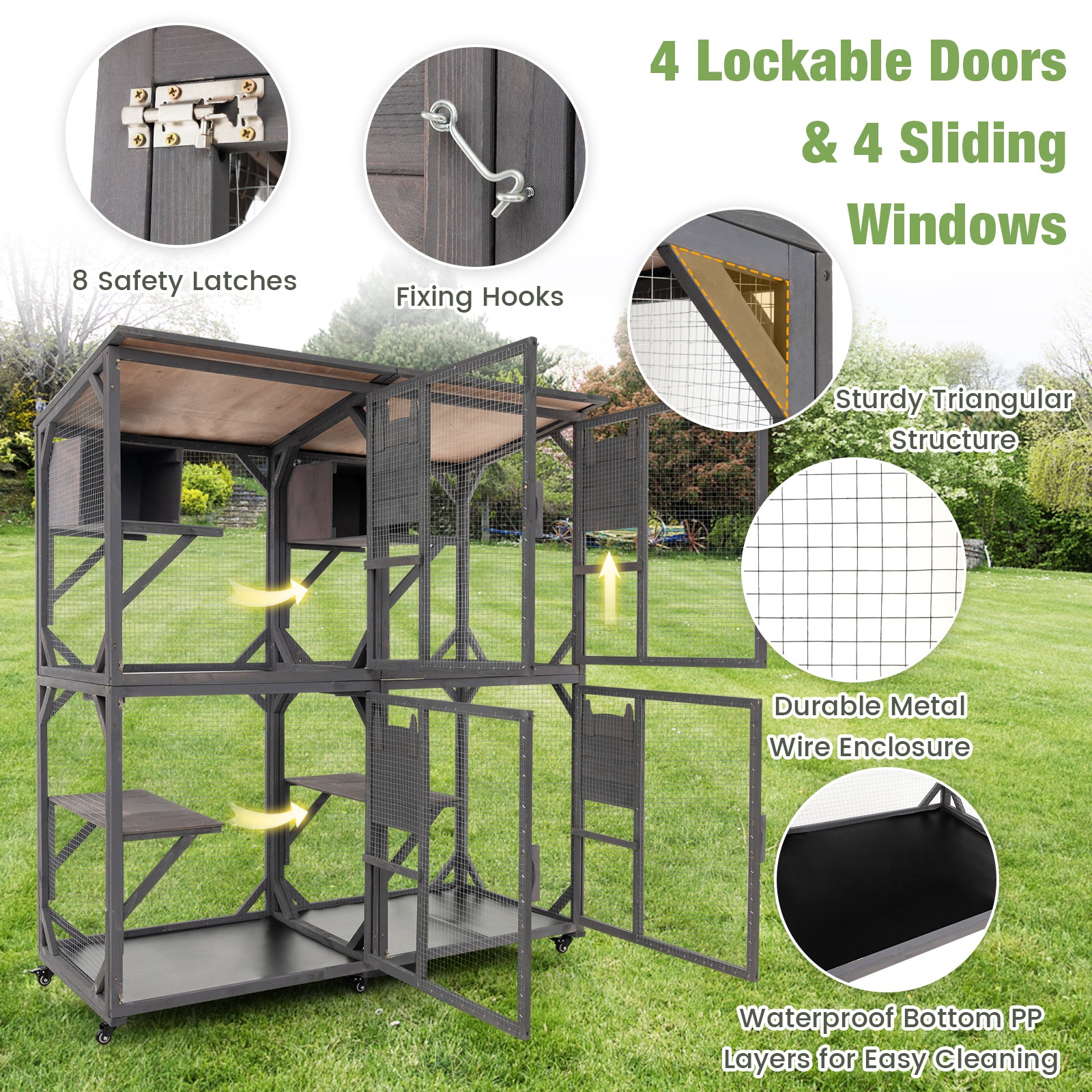 182 cm Tall Large Wooden Cat House with 4 Platforms and 2 Resting Boxes-Grey