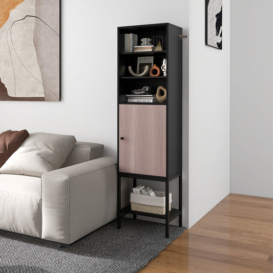 Tall Storage Cabinet with Adjustable Shelf and Bottom Storage-Black