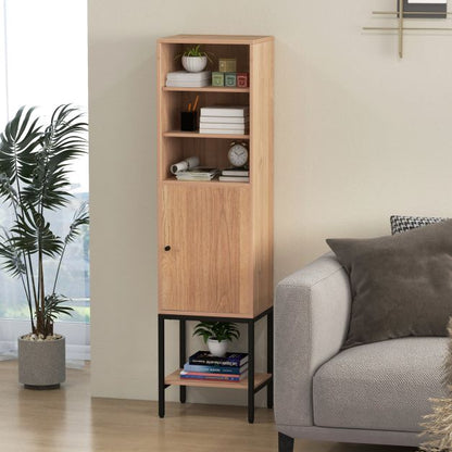 Tall Storage Cabinet with Adjustable Shelf and Bottom Storage-Natural