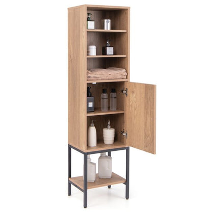 Tall Storage Cabinet with Adjustable Shelf and Bottom Storage-Natural