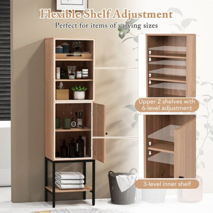 Tall Storage Cabinet with Adjustable Shelf and Bottom Storage-Natural