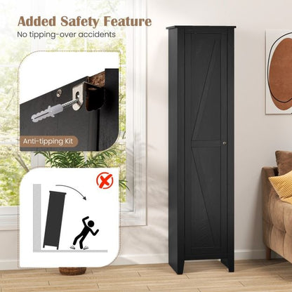 Tall Storage Cabinet with Four Shelves and Single Door-Black