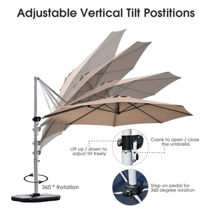 3.3m Patio Cantilever Umbrella with Tilting Adjustment and Cross base-Tan