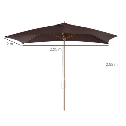 Outsunny Garden Parasol Umbrella Wooden Sun Umbrella Outdoor Sun Shade Canopy, Dark Coffee，2 x 3m