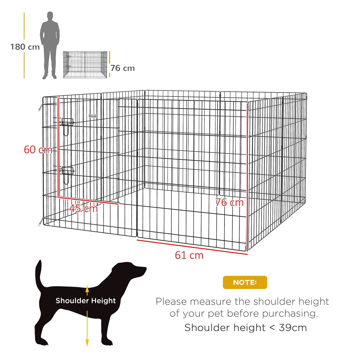 PawHut 8 Panel DIY Dog Pen with Door for Dogs, Small Animals, Indoor/Outdoor Use, 61cm High