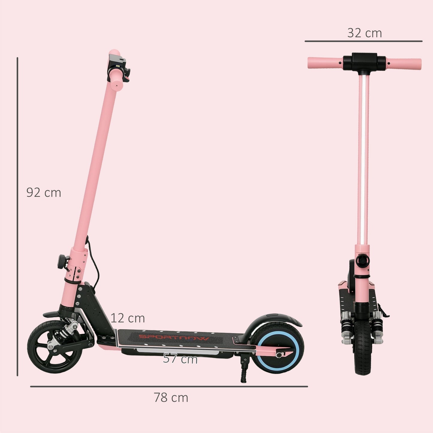SPORTNOW Folding Electric Scooter for Kids, with Dual Brakes, Front Suspension, LED Colourful Lights, Pink