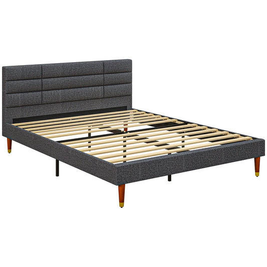HOMCOM Upholstered King Bed Frame 154W x 206D x 87Hcm with Slats - Grey