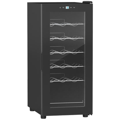 HOMCOM 50L chłodziarka do wina, 18 butelek, 5-18√Ç¬∞ wolnostojąca lodówka do wina ze szklanymi drzwiami, oświetleniem LED, kontrolą temperatury i cyfrowym ekranem dotykowym, czarna