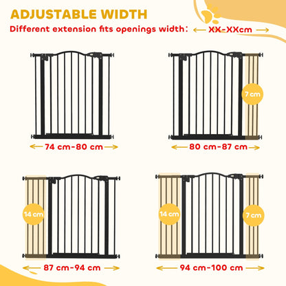 PawHut Metal 74-100cm Adjustable Pet Gate Safety Barrier w/ Auto-Close Door Black