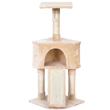 PawHut Cats 3-Tier Sisal Rope Scratching Post w/ Dangle Toy Beige