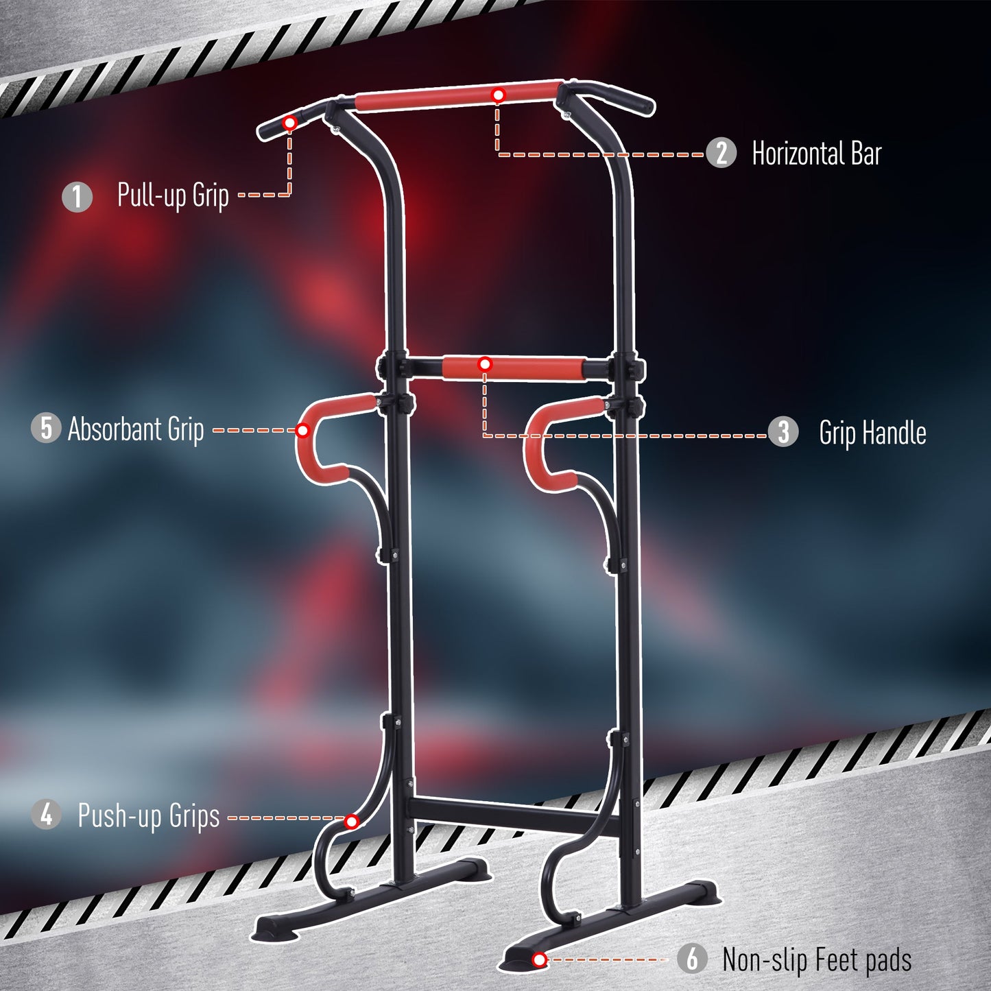 HOMCOM Steel Multi-Use Exercise Power Tower Pull Up Station Adjustable Height W/ Grips