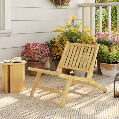 Teak Wood Outdoor Reclining Chair Natural Mid Century Accent Chair