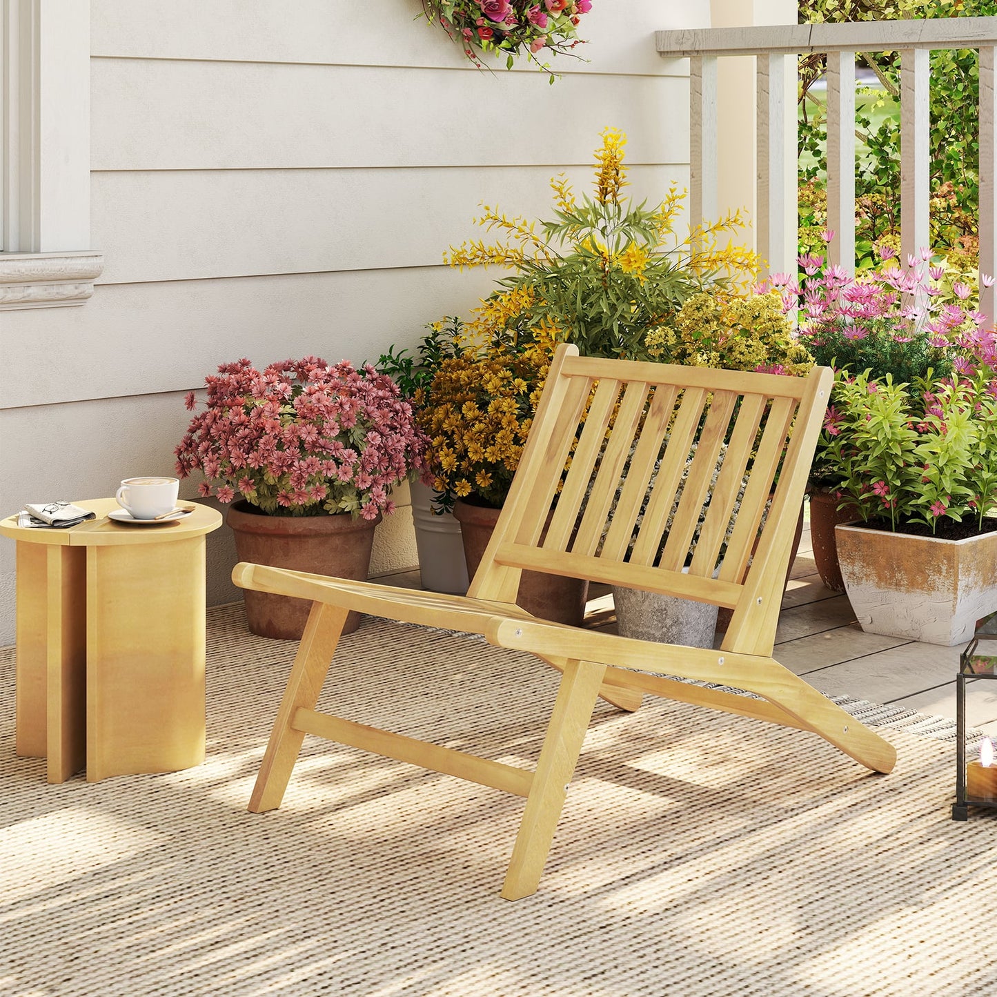 Teak Wood Outdoor Reclining Chair Natural Mid Century Accent Chair