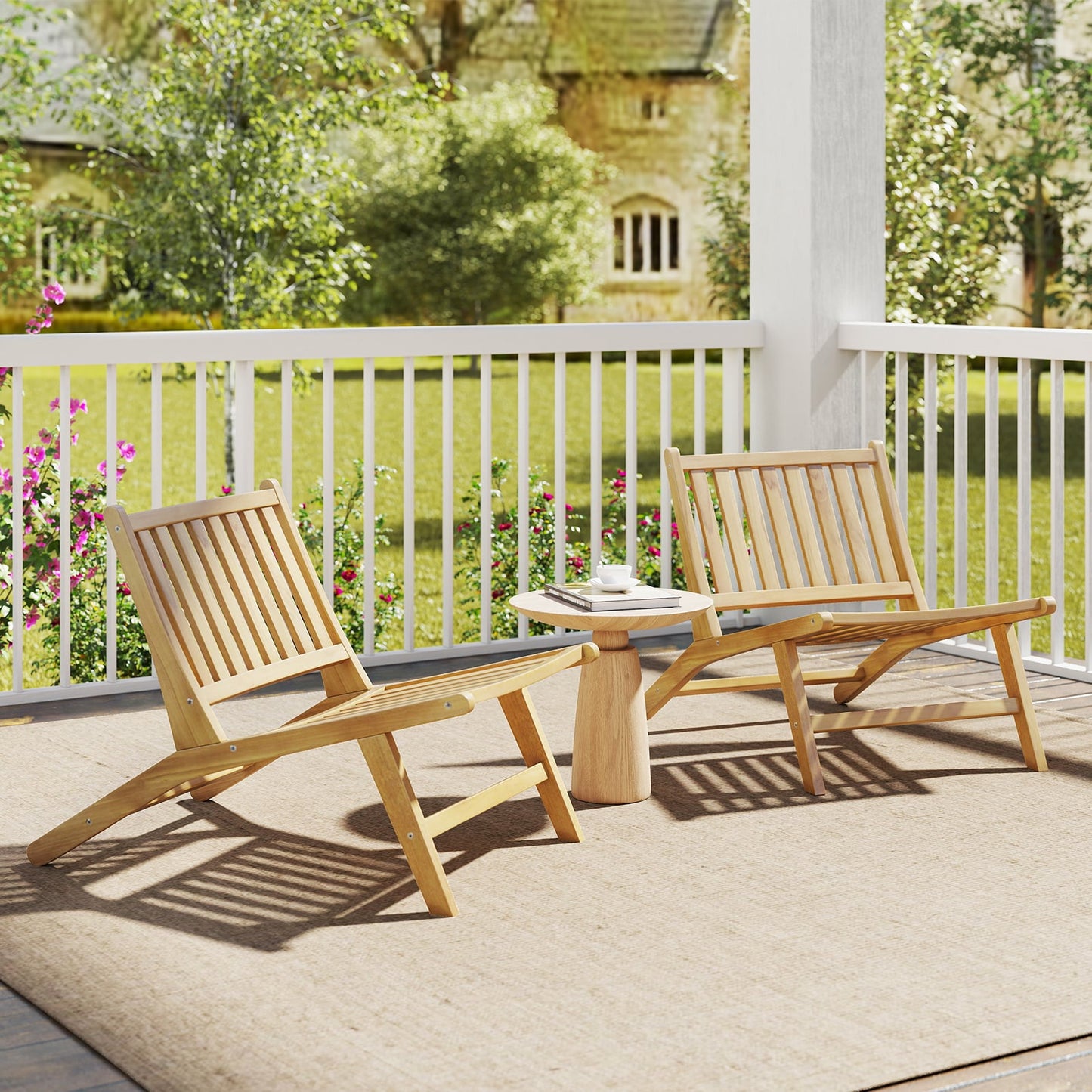 Teak Wood Outdoor Reclining Chair Natural Mid Century Accent Chair