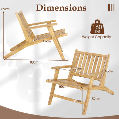 Teak Wood Outdoor Reclining Chair Natural Mid Century Accent Armchair