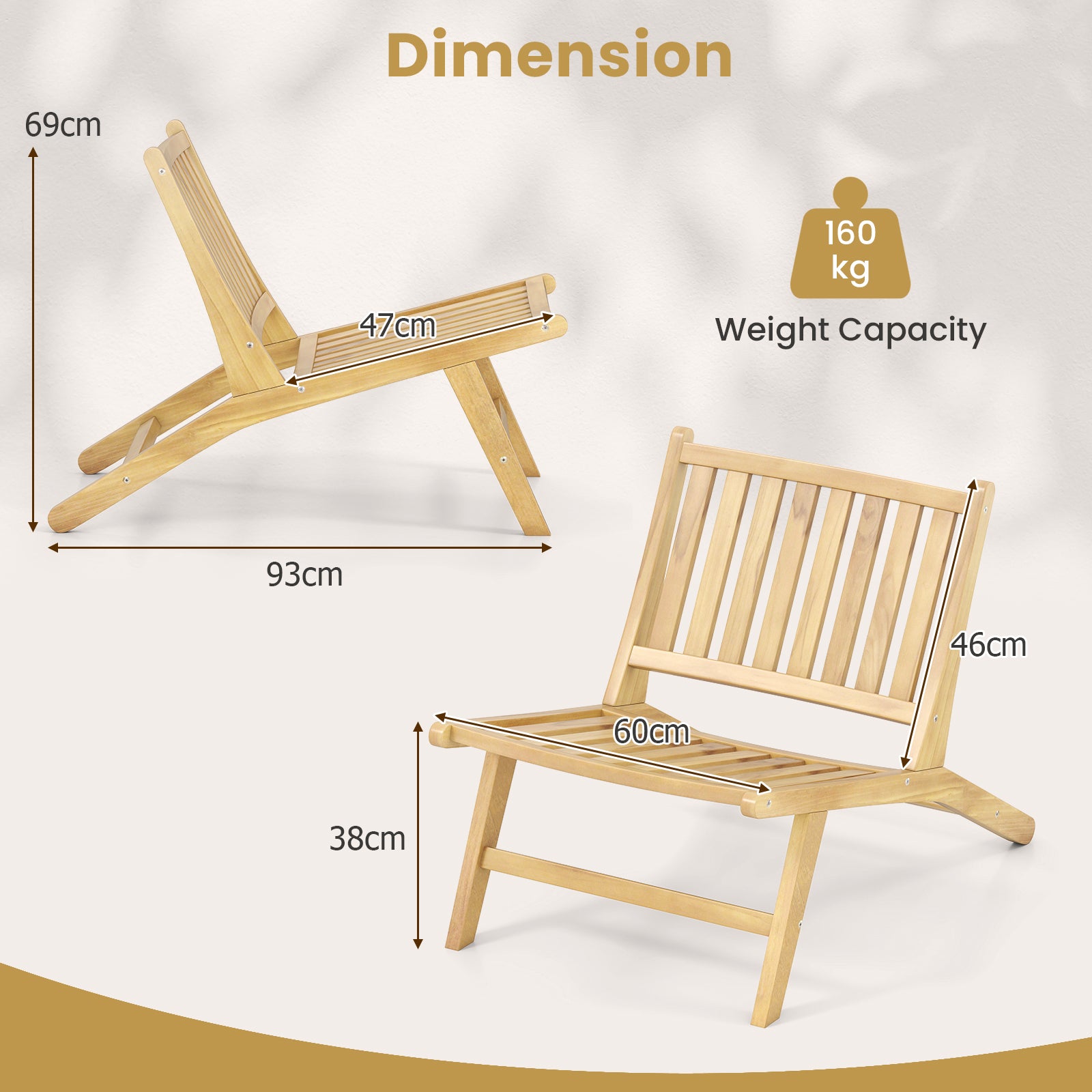 Teak Wood Outdoor Reclining Chair Natural Mid Century Accent Chair