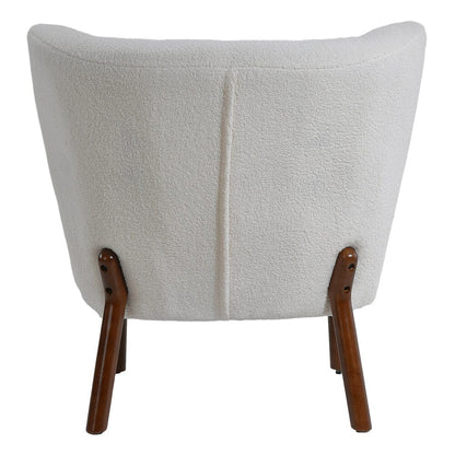 White Boucle Teddy Upholstered Accent Chair with Footstool