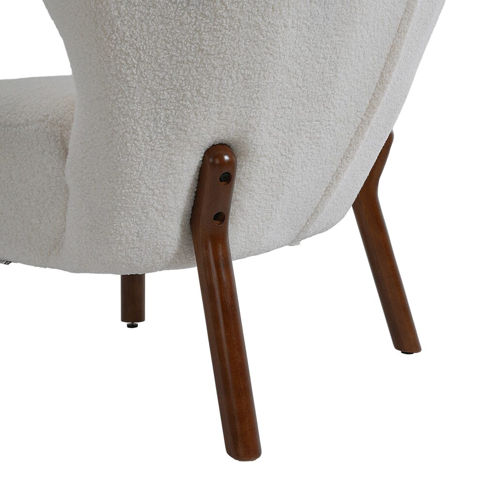 White Boucle Teddy Upholstered Accent Chair with Footstool