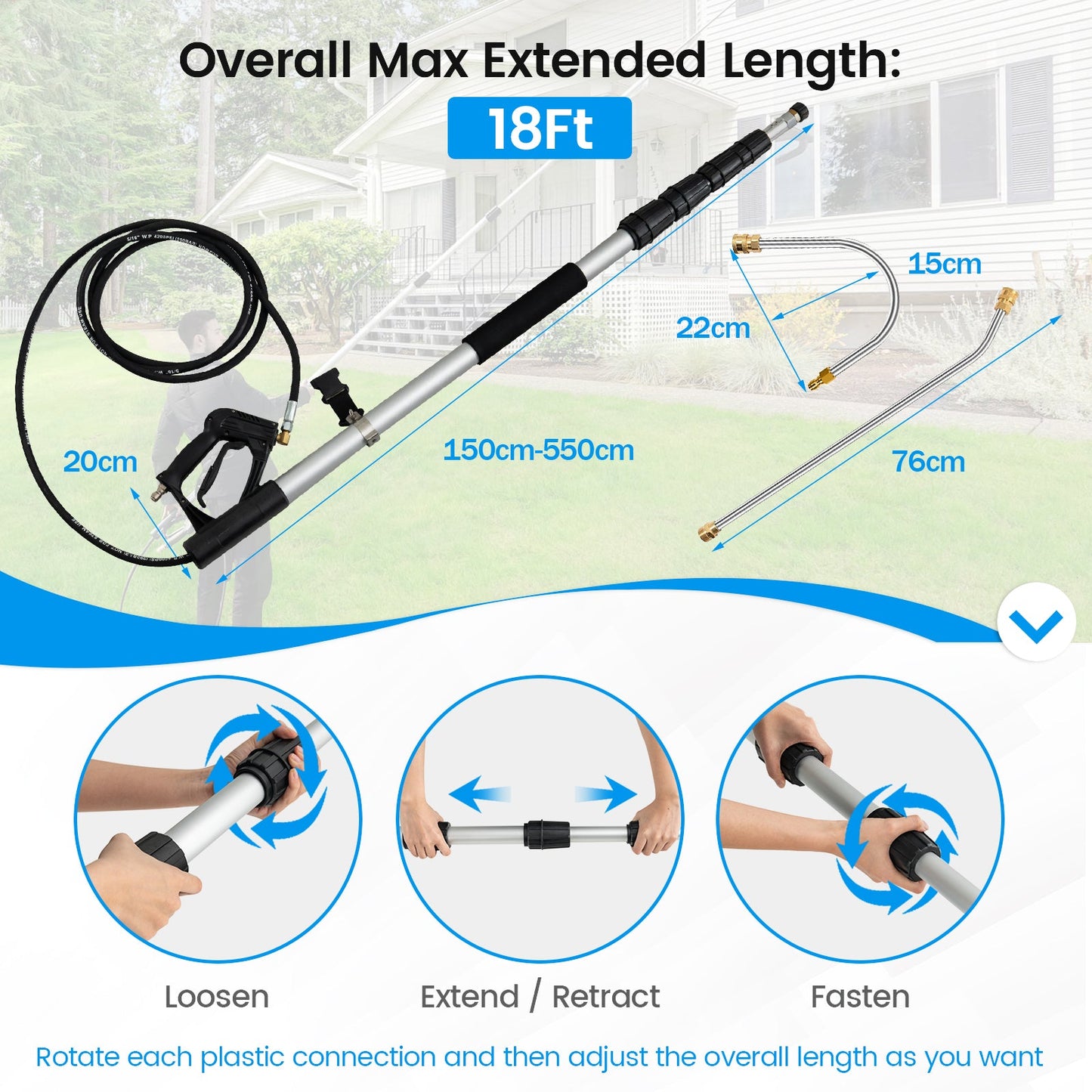 Telescoping Wand for Pressure Washers with 5 Spray Nozzles