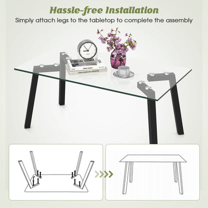 Tempered Glass Coffee Table with Metal Legs for Home Office