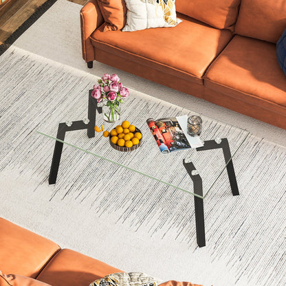 Tempered Glass Coffee Table with Metal Legs for Home Office
