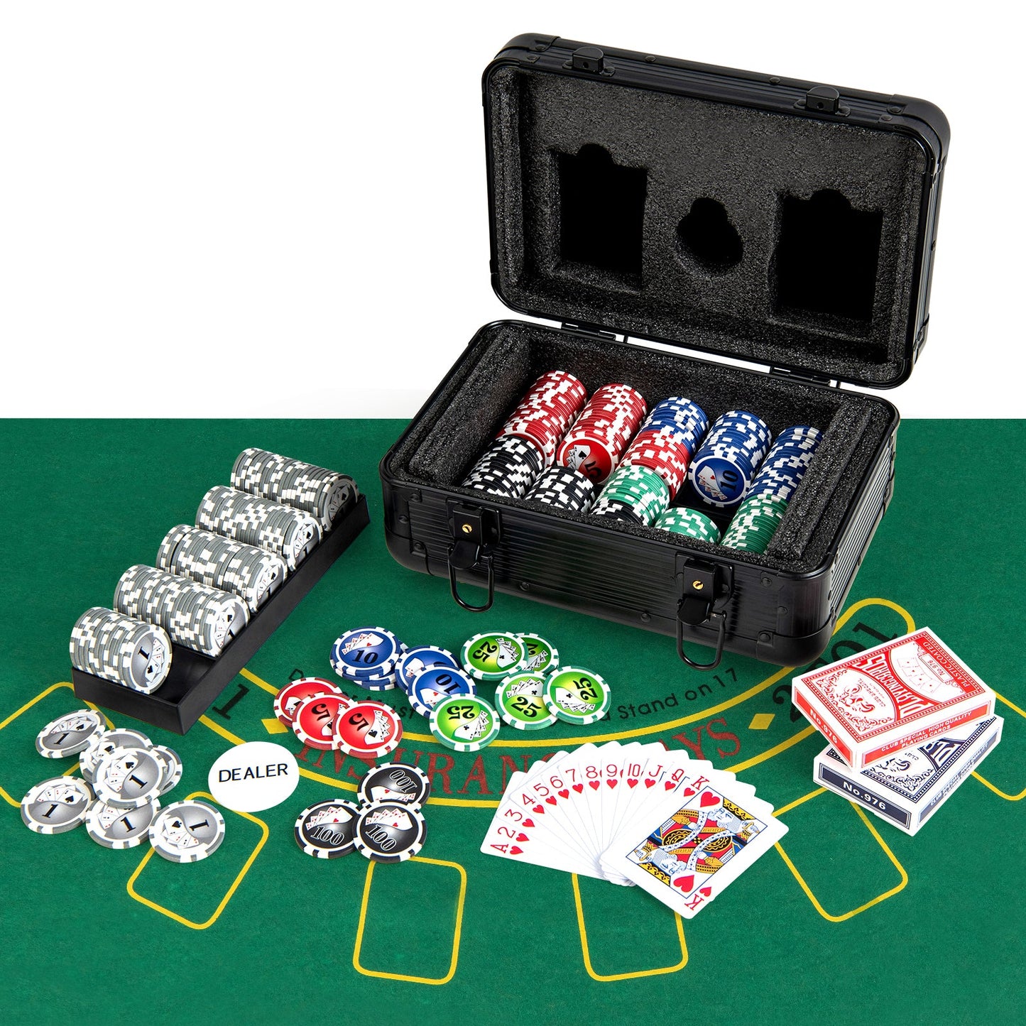 Texas Holdem Poker Chip Set Casino Poker Chips with 300 Pieces Chips-Black