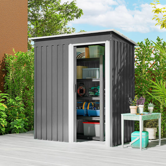 Outsunny 5 x 3ft Garden Storage Shed z przesuwanymi drzwiami i skośnym dachem Outdoor Equipment Tool, jasnoszary