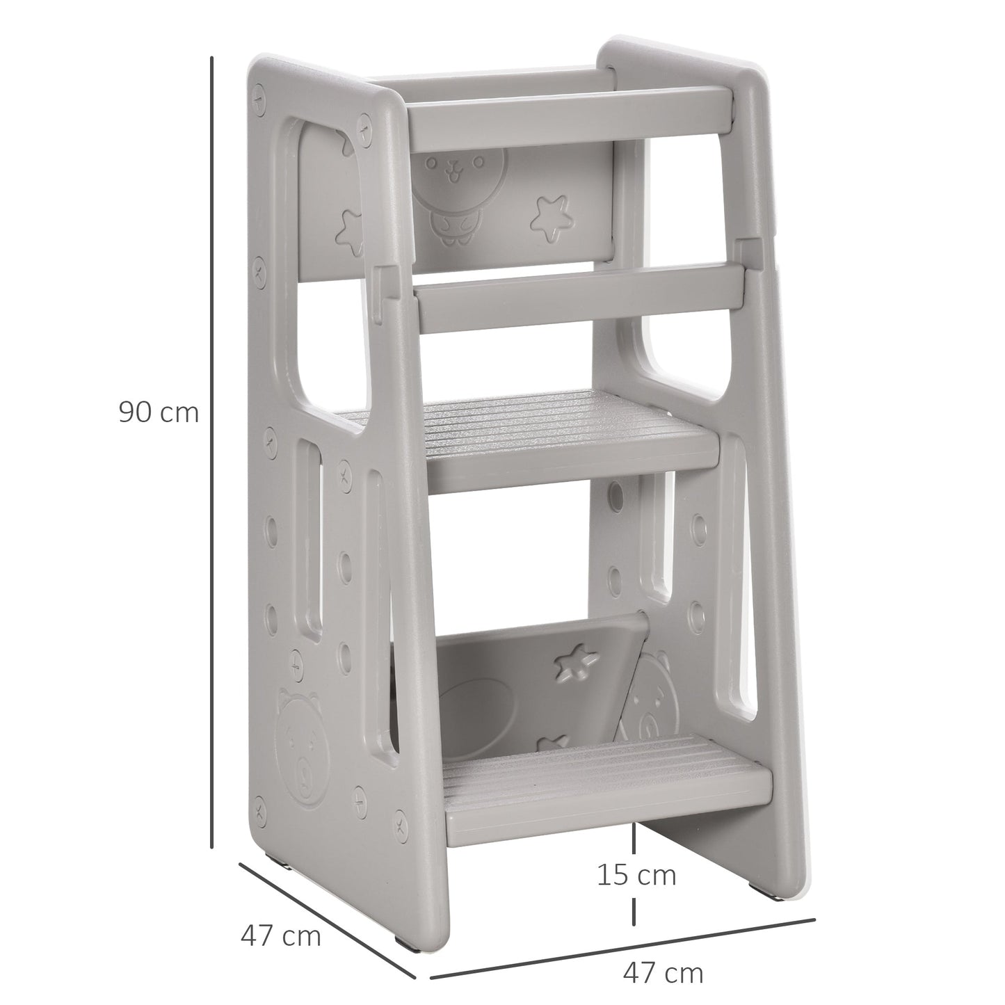 HOMCOM Kids Step Stool, with Adjustable Platform and Non-Slip Mat Ð Grey