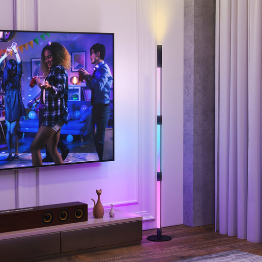 HOMCOM LED Floor Lamp with Reading Light, 360 RGB Detachable Corner Floor Lamp with App & Remote Control, Standing Lamp with Music Sync & Timing, for Living Room, Game Room, Dark Grey