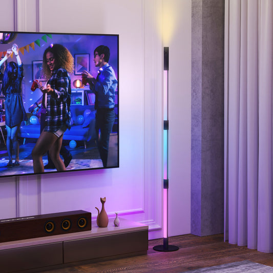 مصباح أرضي LED من HOMCOM مع ضوء للقراءة، مصباح أرضي بزاوية قابلة للفصل 360 درجة مع تطبيق وجهاز تحكم عن بعد، مصباح قائم مع مزامنة الموسيقى والتوقيت، لغرفة المعيشة وغرفة الألعاب، رمادي غامق