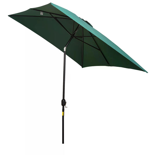 Outsunny 3x2m Garden Parasol Umbrella with Tilt and Crank, Outdoor Sun Shade Canopy with Aluminium Frame and Steel Ribs, Rectangular, Green