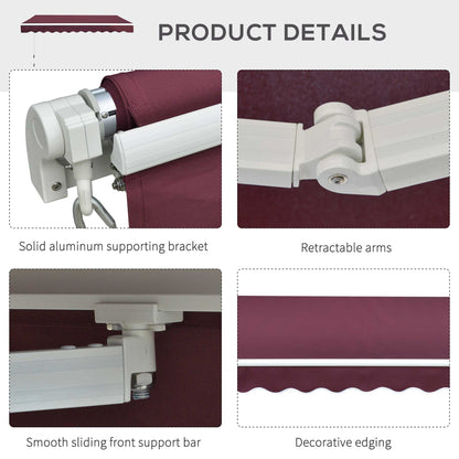 Outsunny Manual Retractable Awning, 3x2.5 m-Red