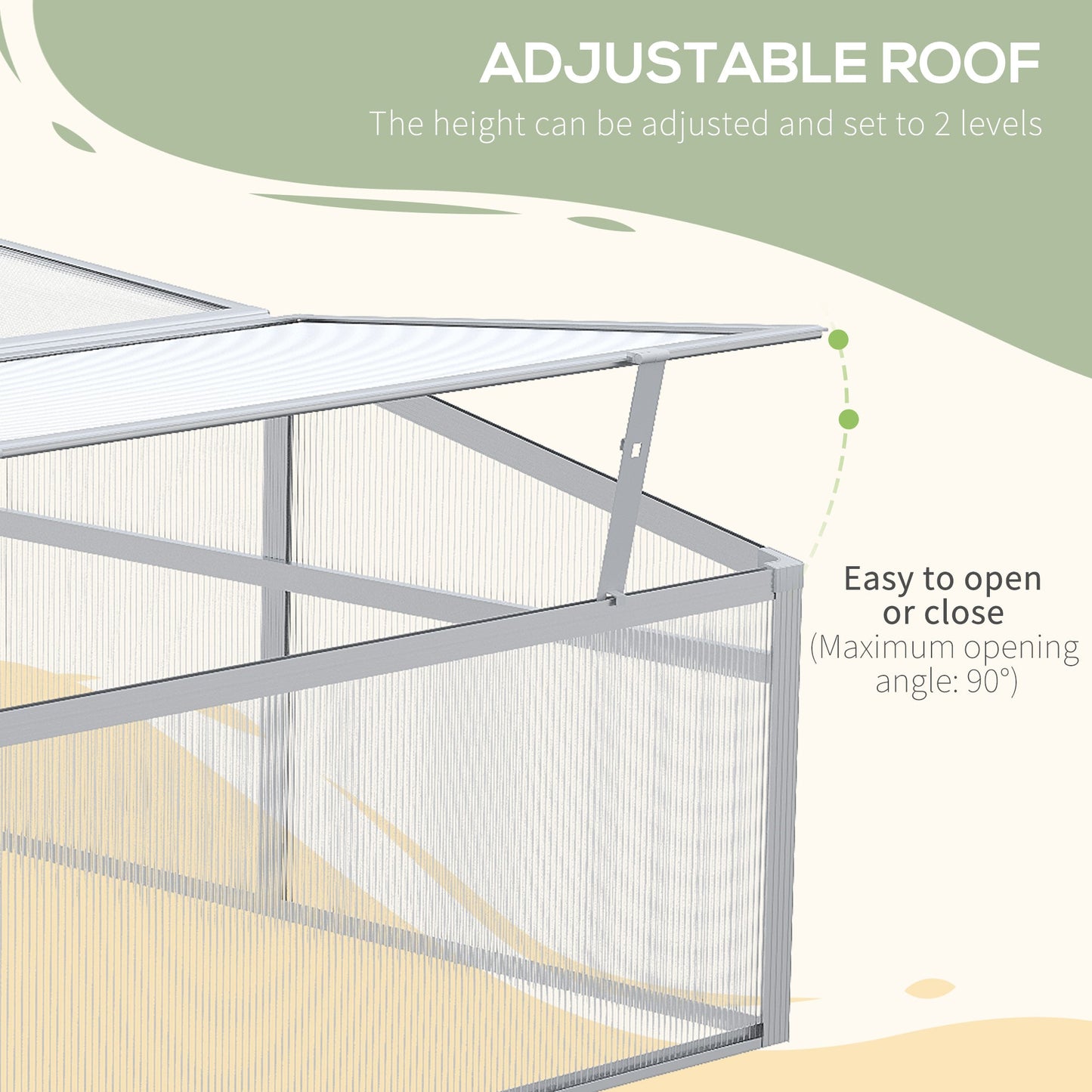 إطار خارجي من Outsunny Cold Frame، بيت زجاجي خارجي، بيت زراعة من البولي كربونات، نباتات خضروات وزهور، سرير مرتفع، واقي حديقة، إطار من الألومنيوم 100 × 100 × 48 سم