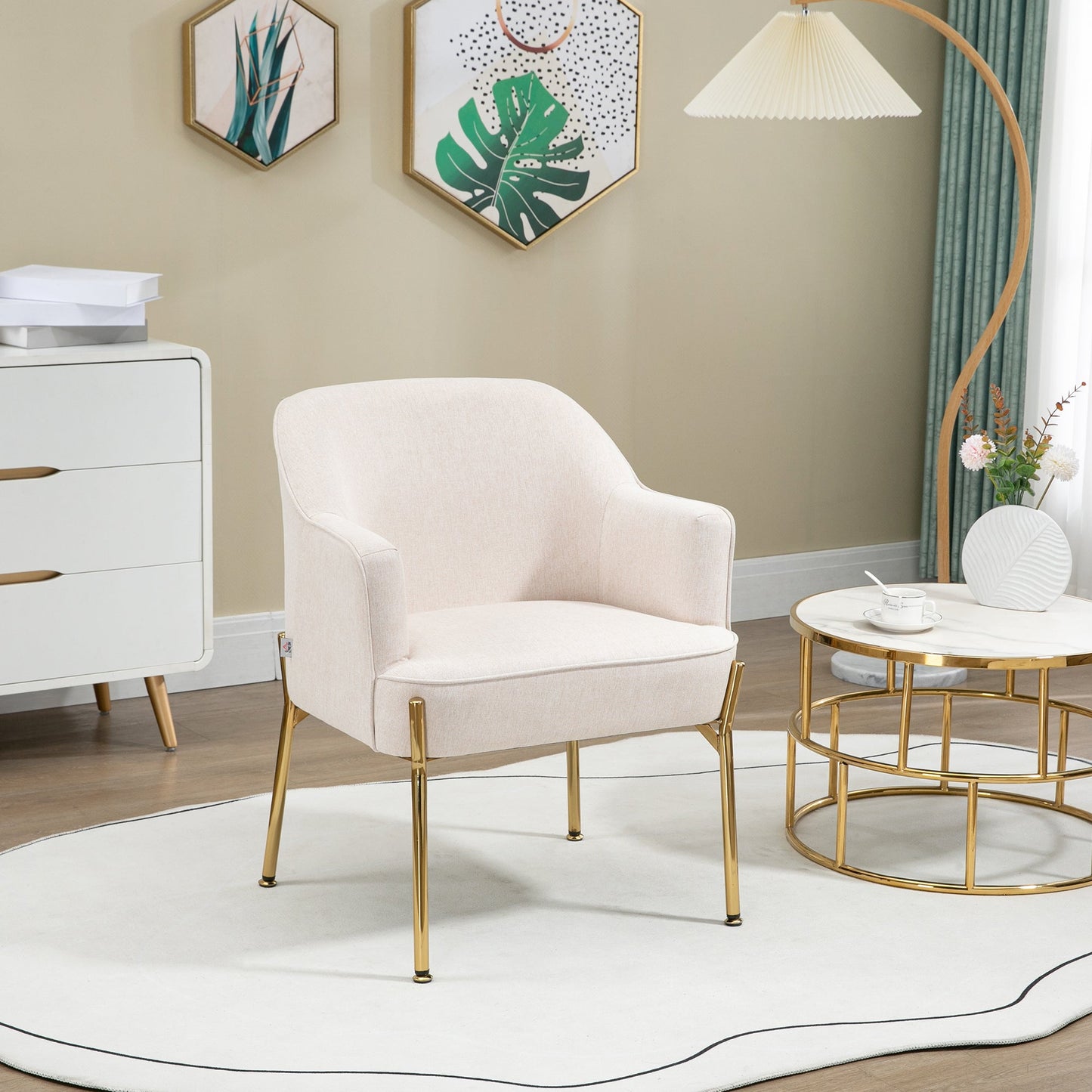 HOMCOM Fabric Accent Chair, nowoczesny fotel z metalowymi nogami do salonu, sypialni, domowego biura, kremowy