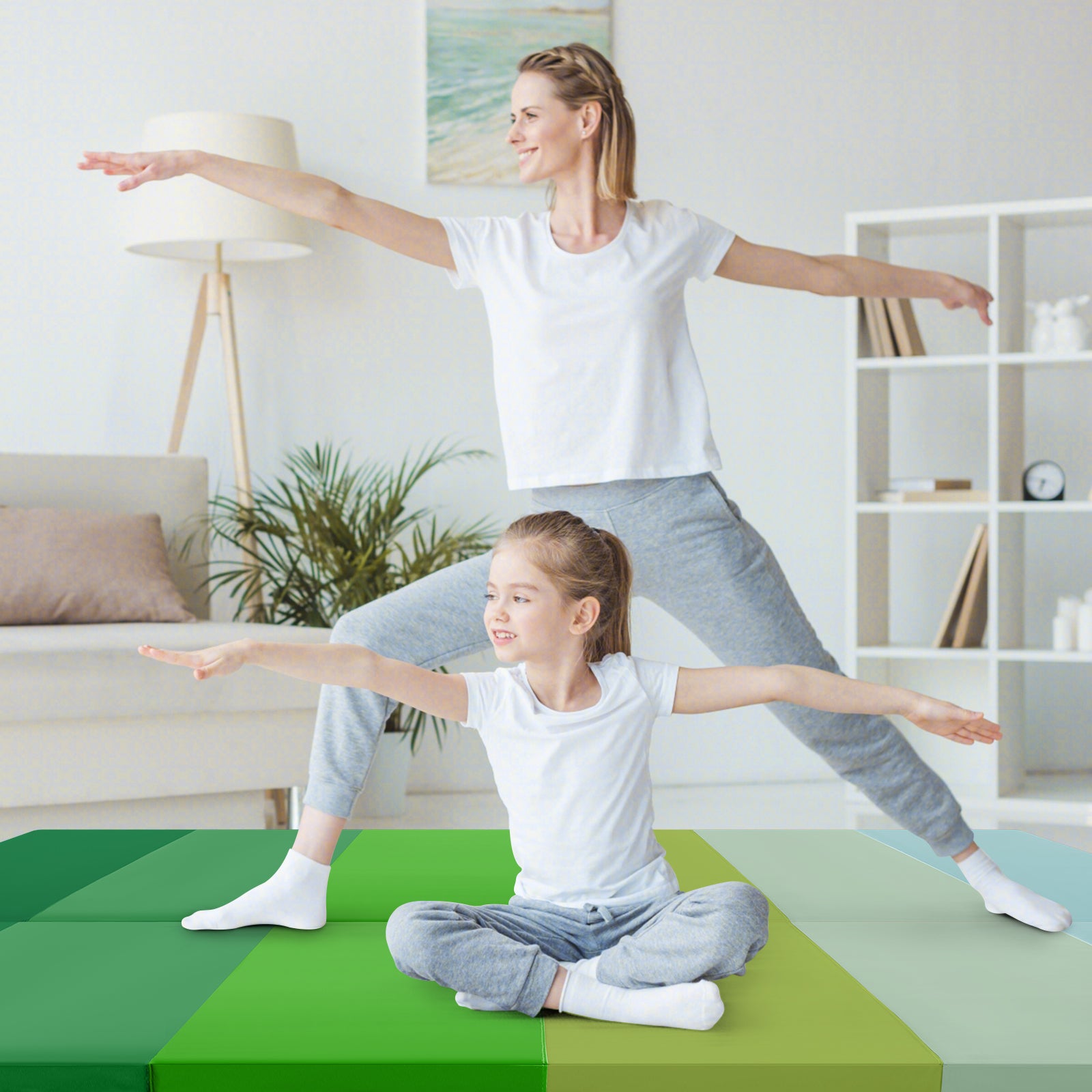 Gymnastics Mat Tri-Fold Thick Tumbling Mat with Hook and Loop Fasteners-Green