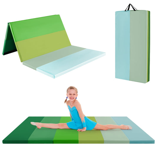 Gymnastics Mat Tri-Fold Thick Tumbling Mat with Hook and Loop Fasteners-Green