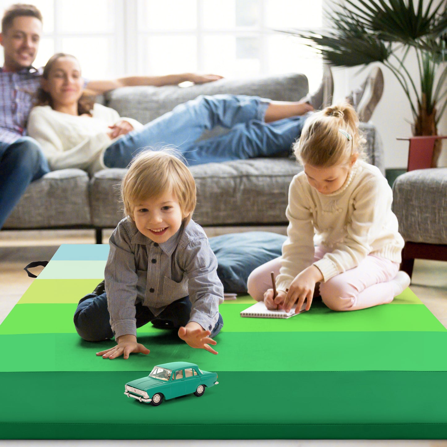 Gymnastics Mat Tri-Fold Thick Tumbling Mat with Hook and Loop Fasteners-Green