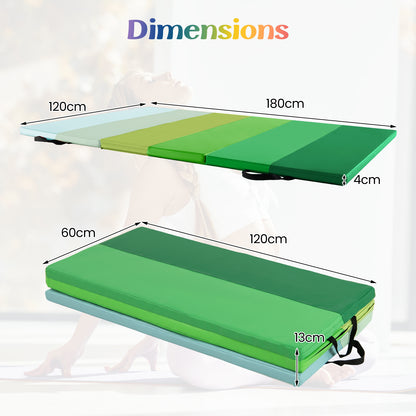 Gymnastics Mat Tri-Fold Thick Tumbling Mat with Hook and Loop Fasteners-Green