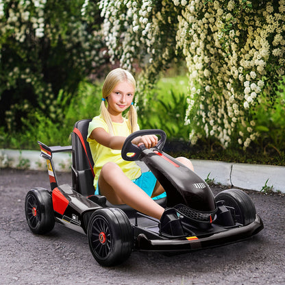 HOMCOM Electric Go Kart with Adjustable Footrest, Reversing Steering Wheel, Kids Ride-On Racing Go Kart with 12V Rechargeable Battery, 2 Speeds, Remote, Light Music Horn, Toy for Boys Girls - Black