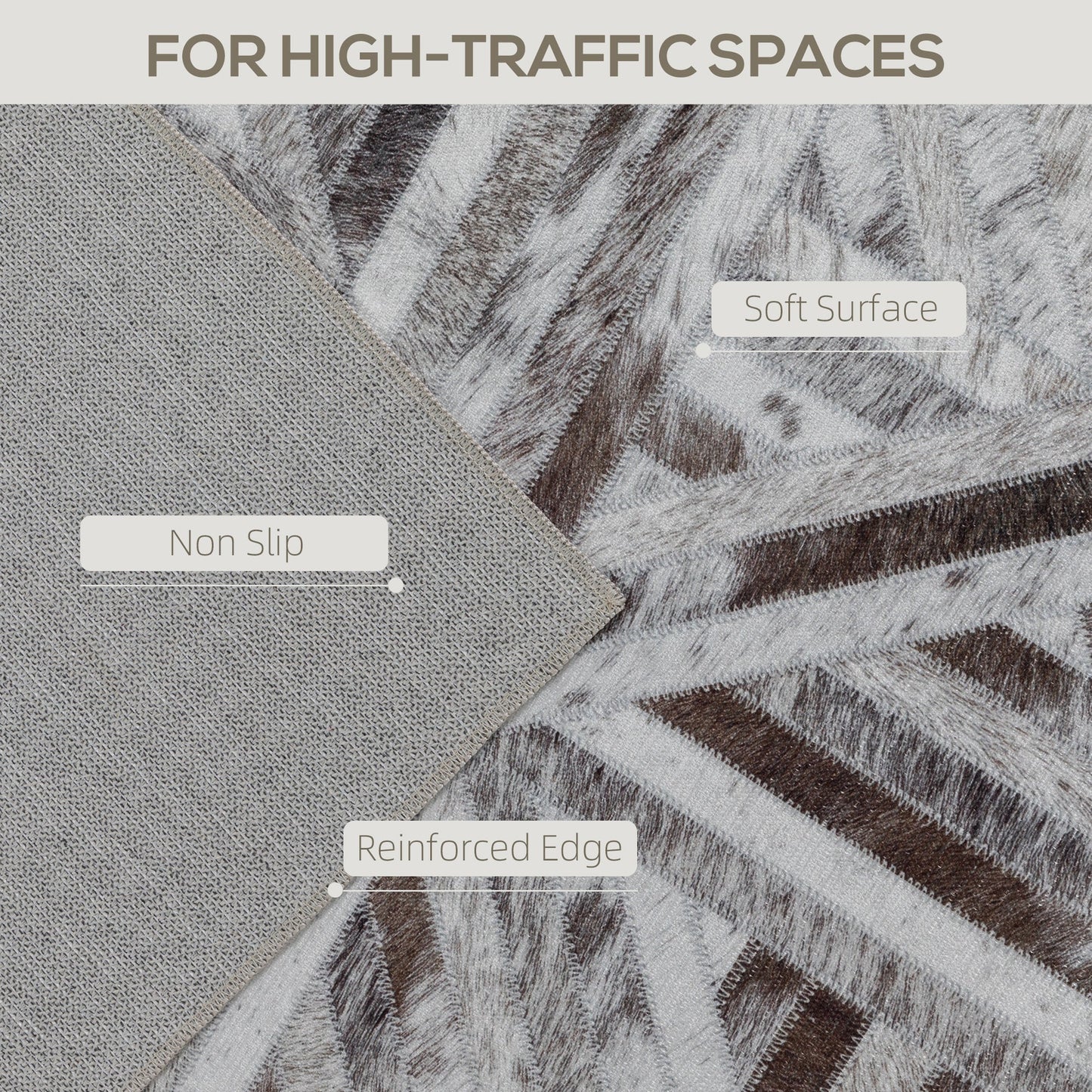 HOMCOM Modern Area Rug, Triangle Pattern Non-Slip Washable Rug, Chenille Floor Carpet for Living Room, Bedroom, Dining Room, Home Office, 290 x 200 cm, Brown