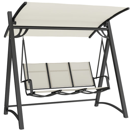 Outsunny 3 Seater Swing Chair, Garden Swing Bench with Adjustable Tilting Canopy, Breathable Mesh Seat 360 kg Capacity, White