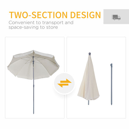 Outsunny 2,2 m Parasol plażowy, przenośny parasol z funkcją pochylania, osłona przeciwsłoneczna na zewnątrz z 8 żebrami do ogrodu, basenu i patio, kremowo-biały