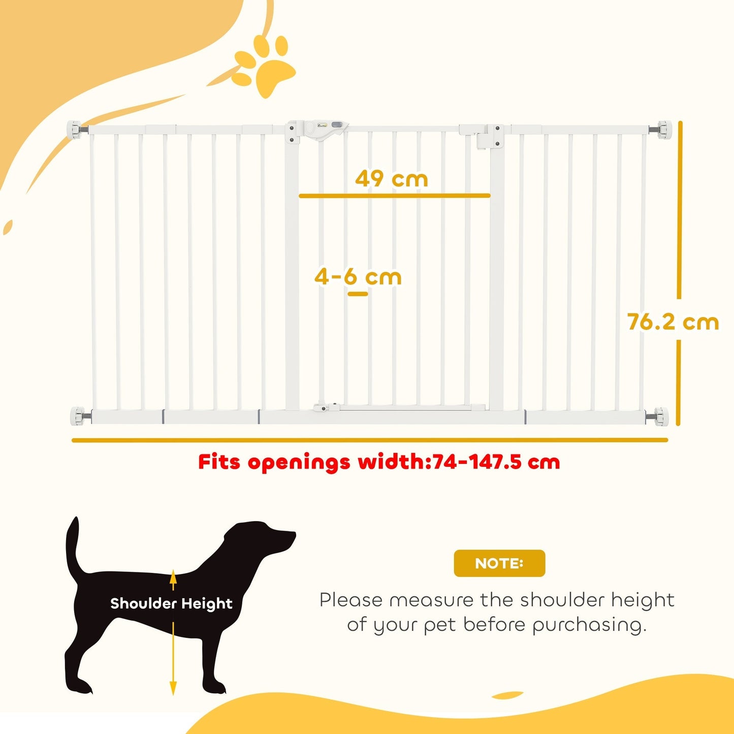 PawHut Adjustable Safety Gate w/ Three Extensions, Four Adjustable Screws, White