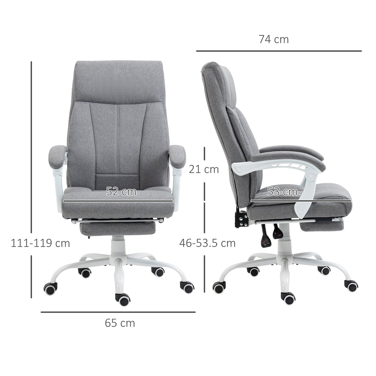 Vinsetto Office Chair, Ergonomic Desk Chair, Fabric Work Study Chair with 155  Reclining Back and Footrest, Adjustable Height and Swivel Wheels, Grey