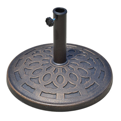 14kg Round Garden Parasol Base Holder Decorative Resin Market Umbrella Stand with Adjustable Coupler, Bronze