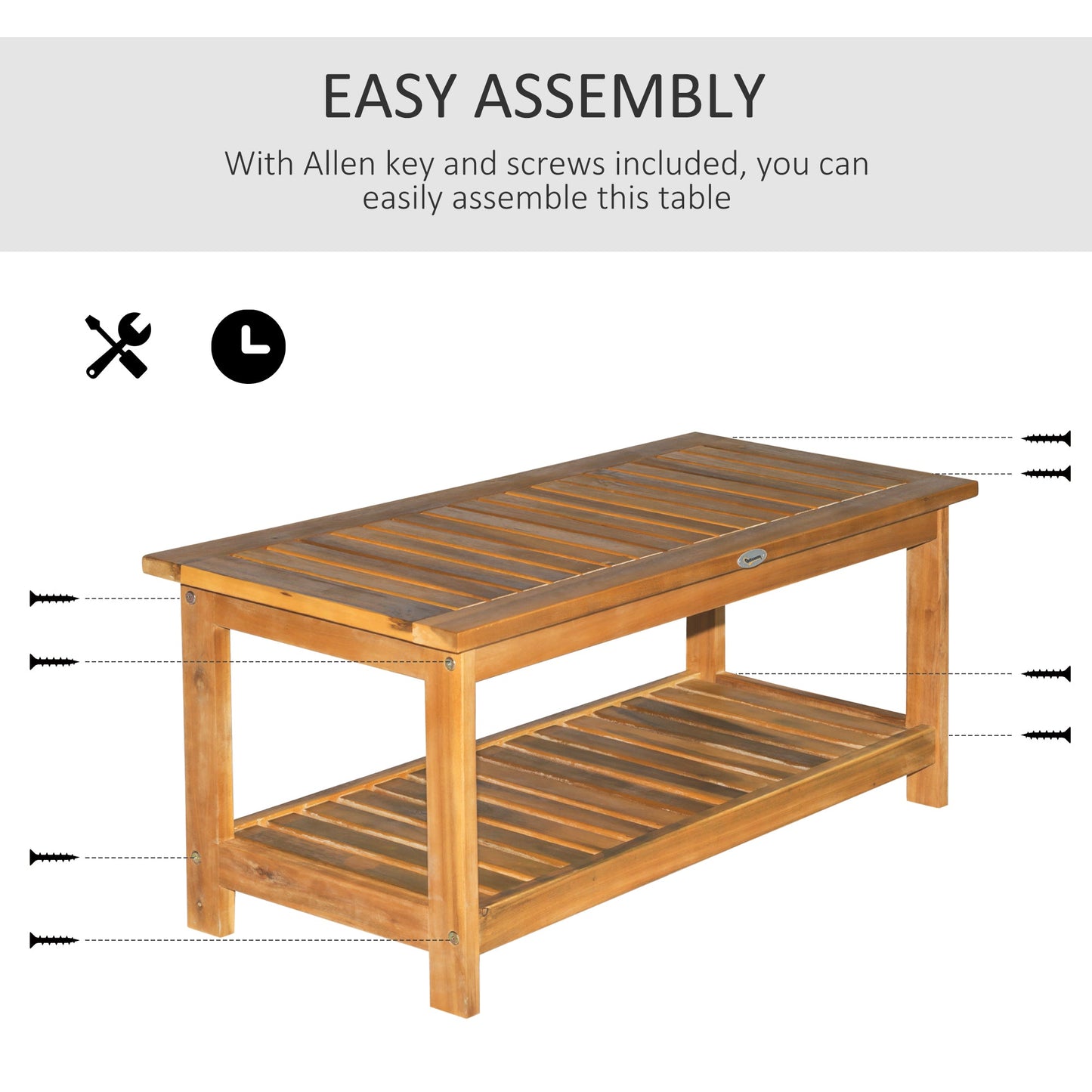 Outsunny 45 x 90cm Acacia Wood Two-Tier Garden Table